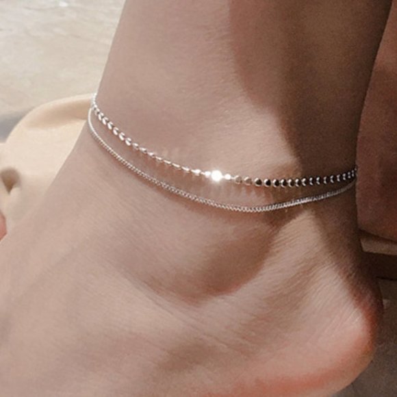 Jewelry - #NEW 925 Sterling Silver Coin Disc Link Chain Double Layer Anklet Ankle Bracelet